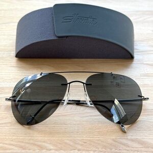 Silhouette 8650 Rimless Titanium Aviator Sunglasses in Black